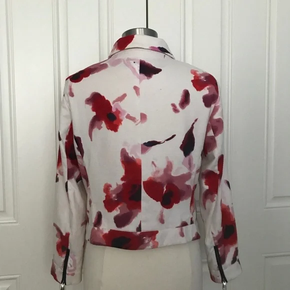 Zara Cotton Abstract Print Floral Moto Jacket XL - Picture 3 of 8